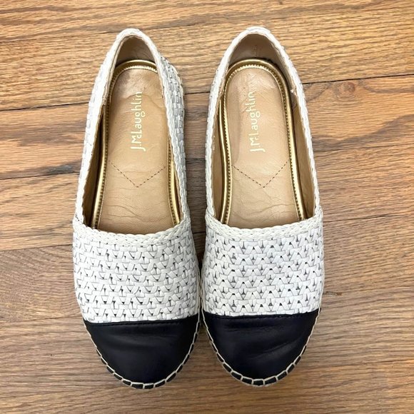 J. McLaughlin Shoes J Mclaughlin Redding Navy White Espadrille Flat Leather Slip On Size 6
